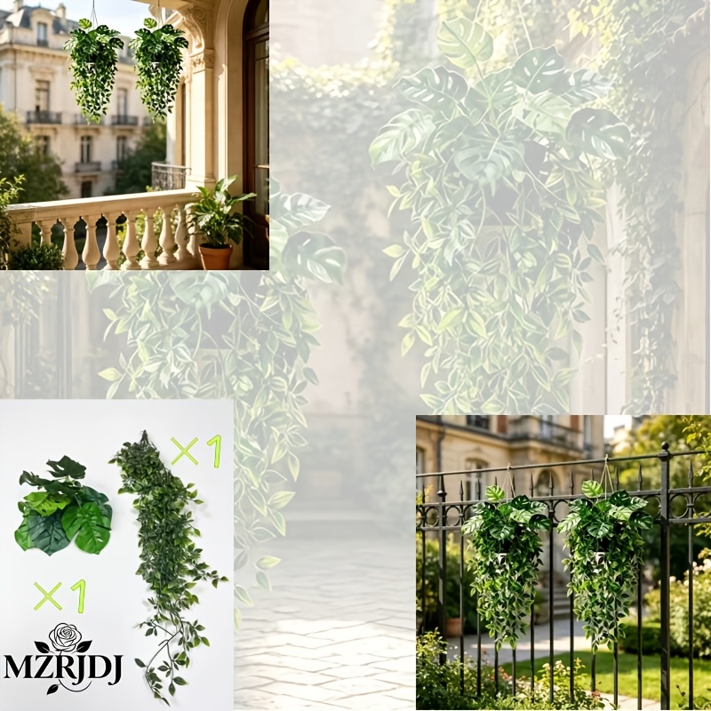 TEMU 2pcs Set Of Realistic Hanging Green Plant Potted Plant Set, Realistic Mandrake Leaves, Wedding Decoration, Ornaments, Mother's Day Party