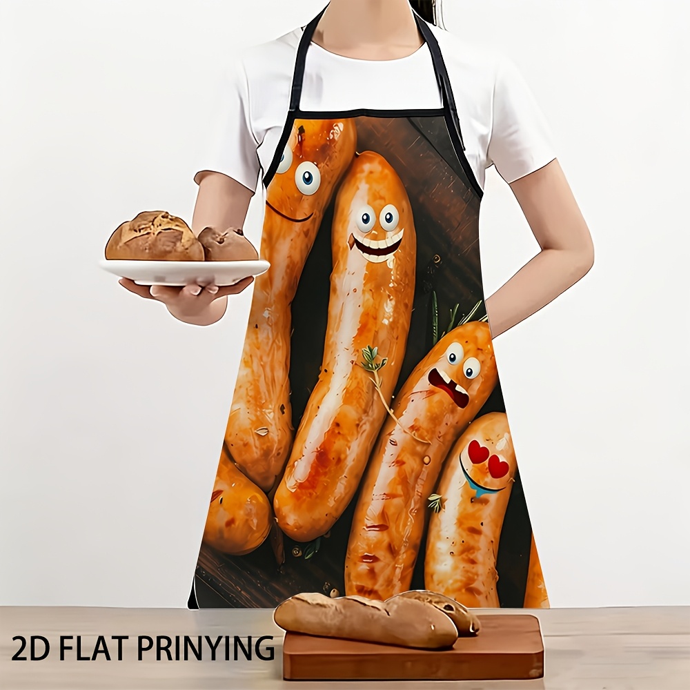 item picture apron with cartoon sausage patterns is perfect for family baking     its a durable comfortable and fun unisex cooking apron suitable for barbecues painting and more making it an ideal gift   for parents