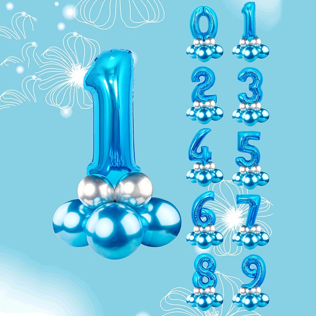 

10pcs Blue Number Balloon Set, Birthday Decor, Anniversary Decor, Graduation Decor, Home Room Decor, Atmosphere Background Layout, Party Decor Supplies
