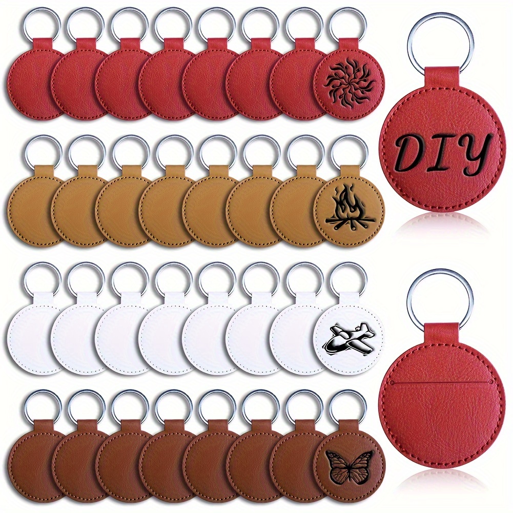 

30/32pcs Pu Leather Key Rings For Men, Blanks Laser Engraving Keychain For Backpack