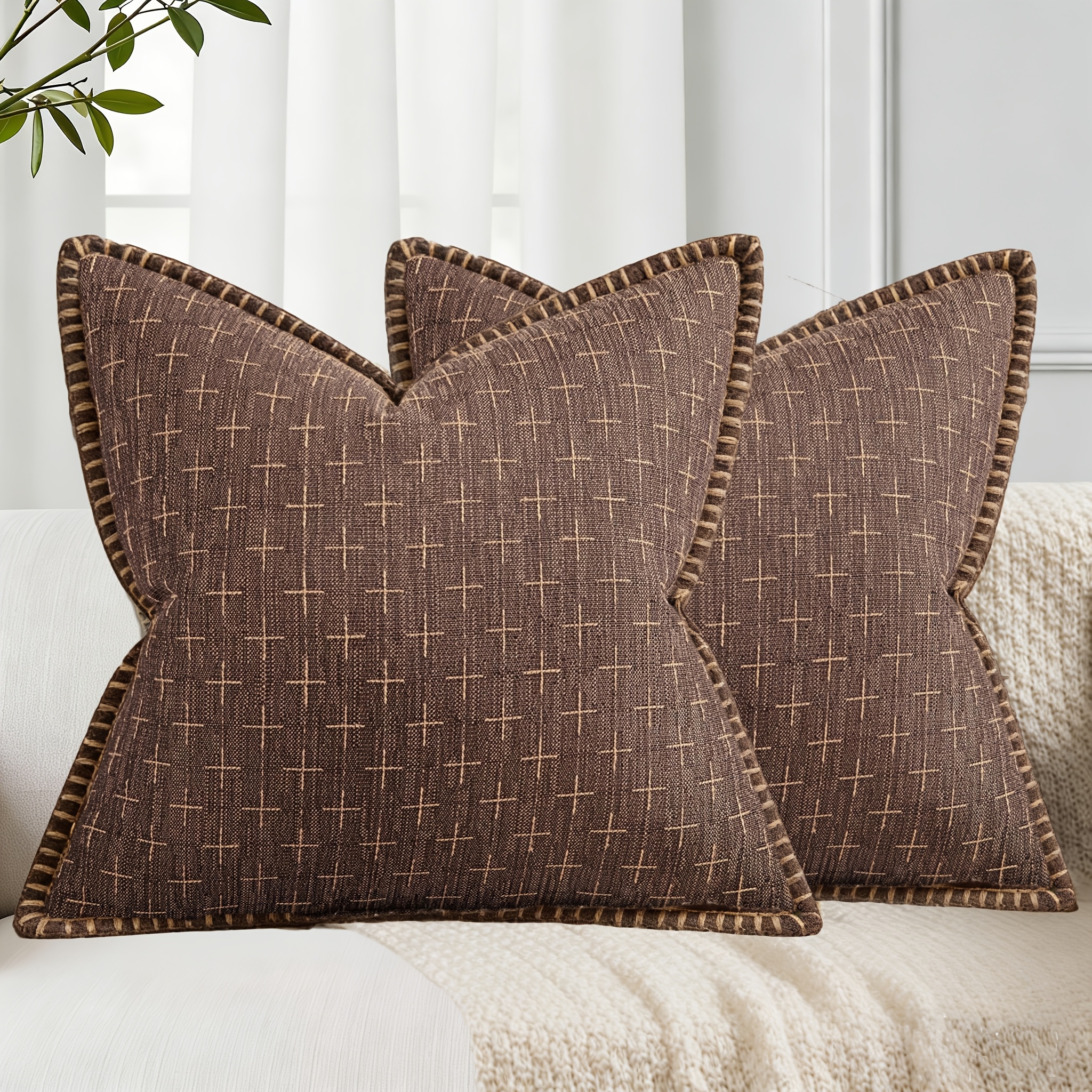 TEMU Juego de 2 fundas de cojín suaves de con bordes cosidos para decoración del hogar en sofás, dormitorios y salas de estar. Tenga en cuenta que