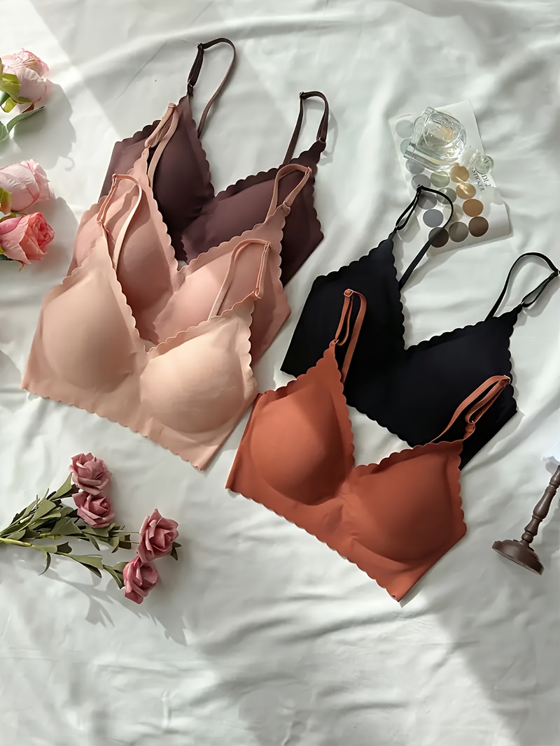 5pcs womens wireless bras no underwire seamless   bras with removable padding soft pink beige   formal bras for women hand wash only casual wear smooth texture flexible material pushup bra   Product details 4