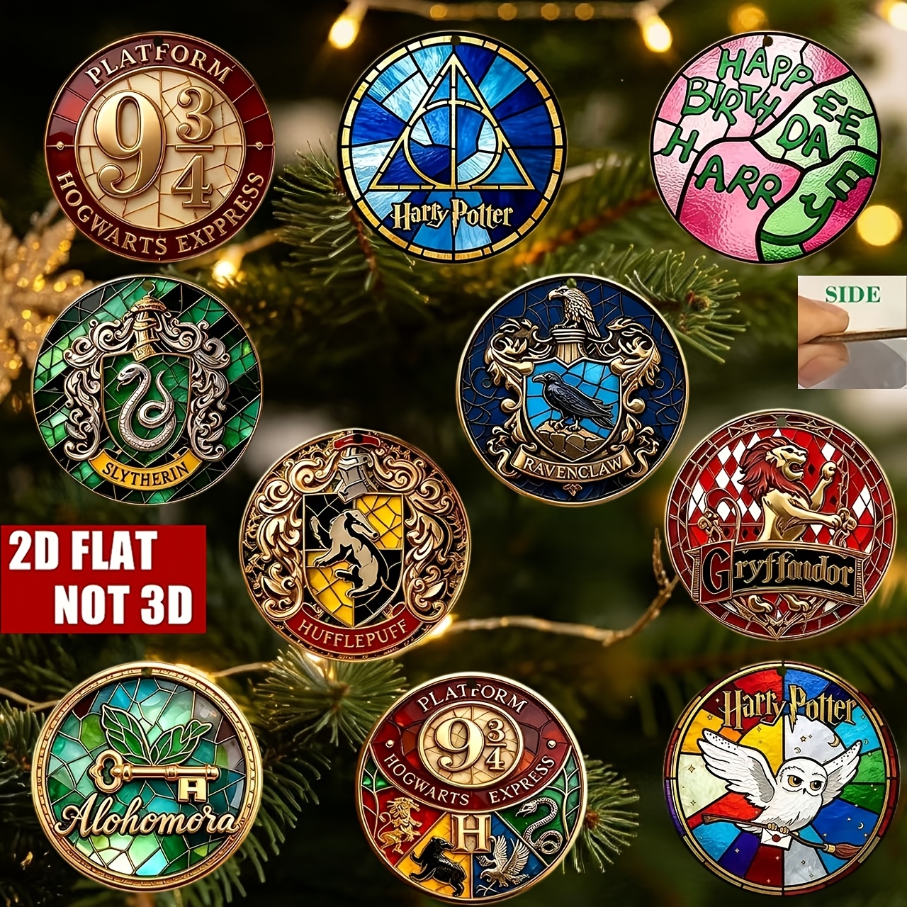 TEMU Set de 10 adornos planos de madera 2D de Harry Potter, que 9 3/4, 4 de las , Anillos de la Muerte, una y otros mágicos clásicos, adecuados para