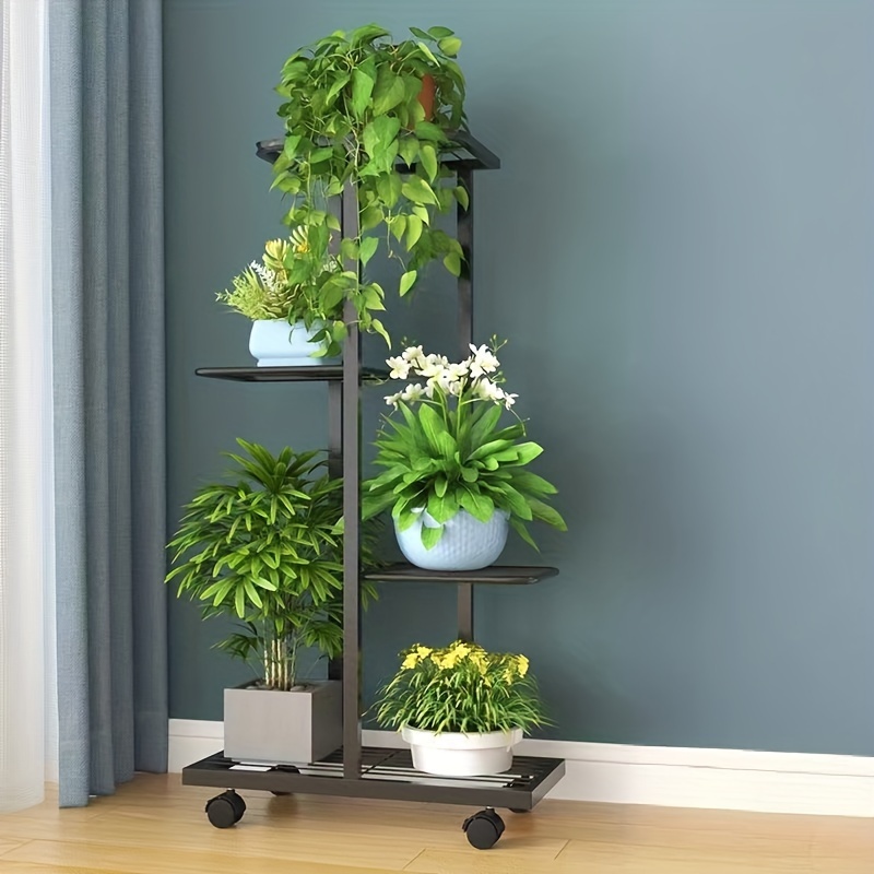 Image of Versatile Indoor/outdoor Metal Flower Stand With Sliding Wheels - Plant Display Rack For Living Room & Balcony