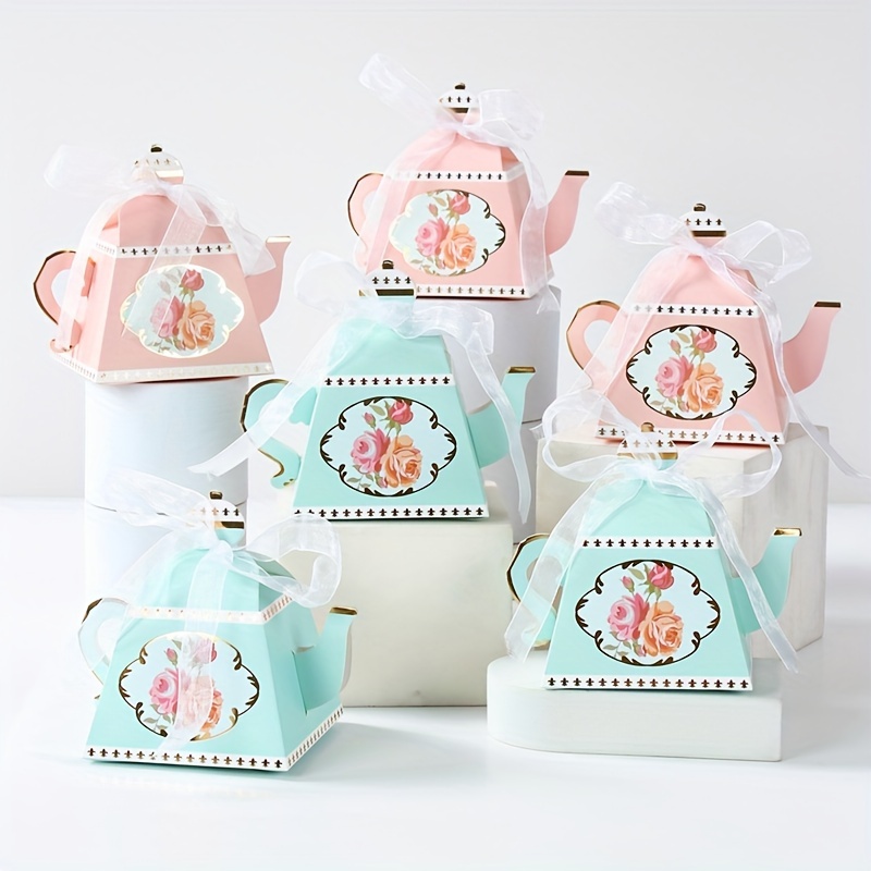 

10pcs Vintage Teapot-shaped Candy Boxes With Floral Designs - Elegant Pastel Gift Packaging For Weddings, Birthdays, Showers, Halloween & Christmas - Snacks, Chocolates & Party Favors