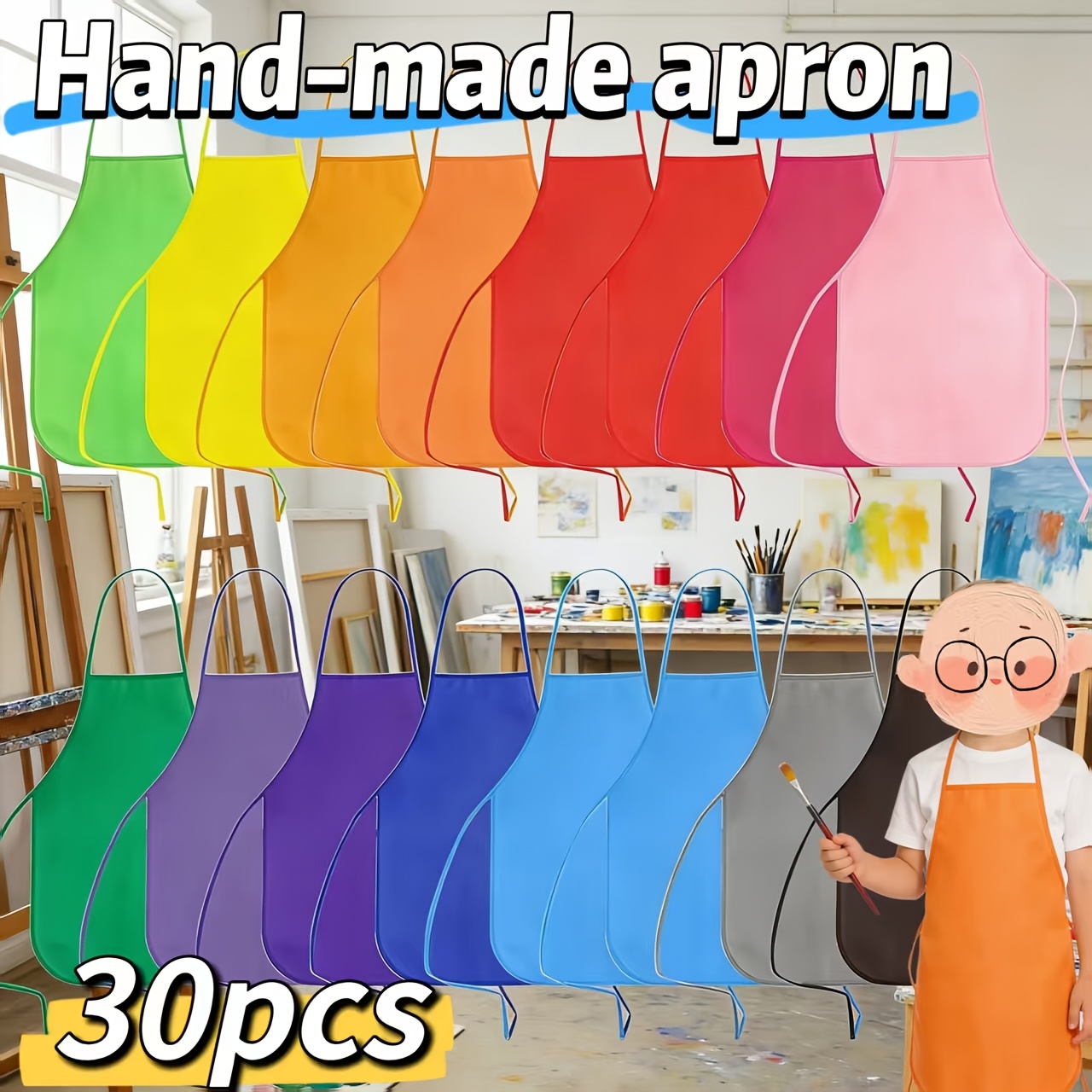 TEMU 30 Small Handmade Painting Aprons, Durable And Stylish Multifunctional Aprons, Suitable For Classrooms, Kitchens, Arts And Crafts Events,