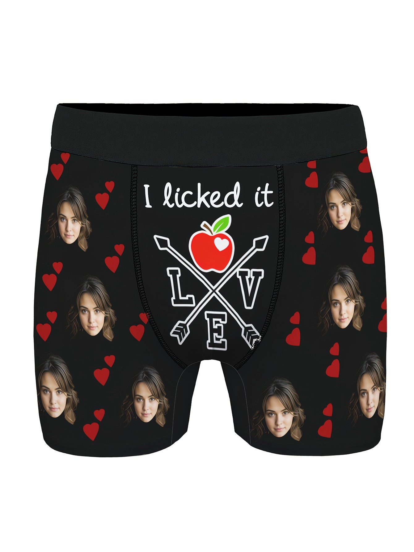 Personalized Face Boxer, Custom Photo Printed Face Underwear Black Heart I  Licked It Novelty Boxer Briefs Shorts Underpants for Men Boyfriend Wedding