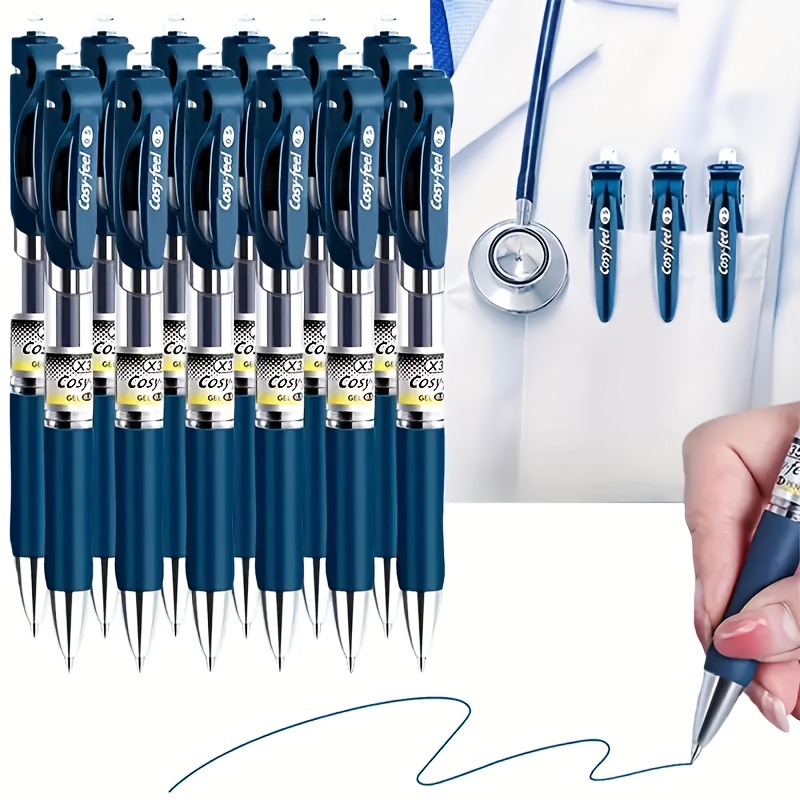 TEMU 12-pack Of Blue Gel Pens For Doctors And Nurses - 0.5mm Gel Pens With Ergonomic Grip, Office Stationery, Medical Stationery Supplies Professional Stationery, Durable Writing Tool.