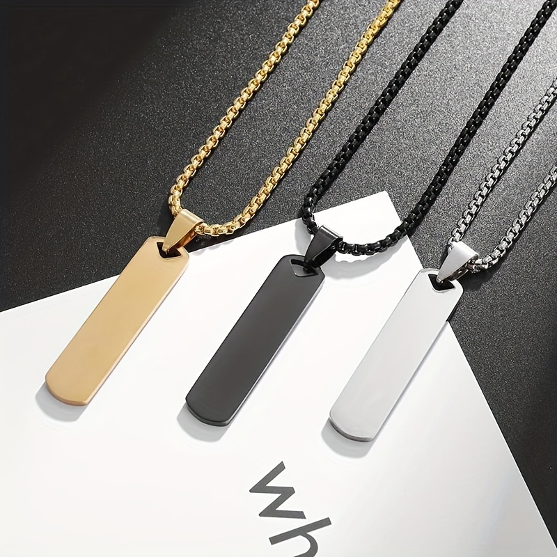 

Stylish And Simple Stainless Steel Glossy Engravable Rectangular Pendant Necklace, Casual And Versatile Accessory