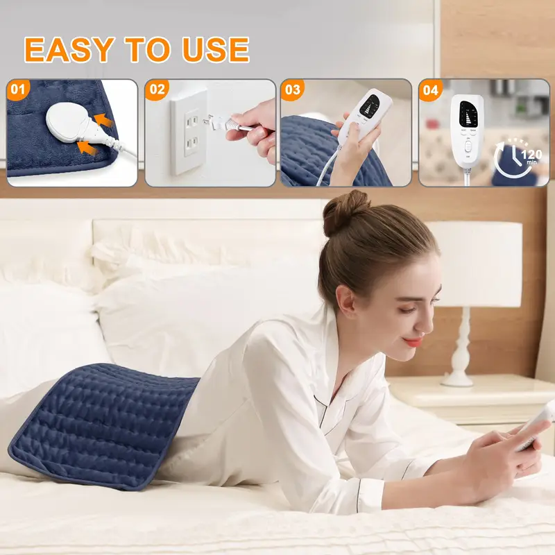 extra large heating pad - extra wide 24x12in (2x larger than most) with 6 temp settings (up to 150°f/65°c) & auto shut-off timer (2h), portable electric heating pad with plug- , machine washable for back, neck, legs, shoulders, knees, belly - ideal christmas gift for home, office, spa use - ideal for & everyday use, , cozy accessory, durable construction, adjustable , home Product details 7