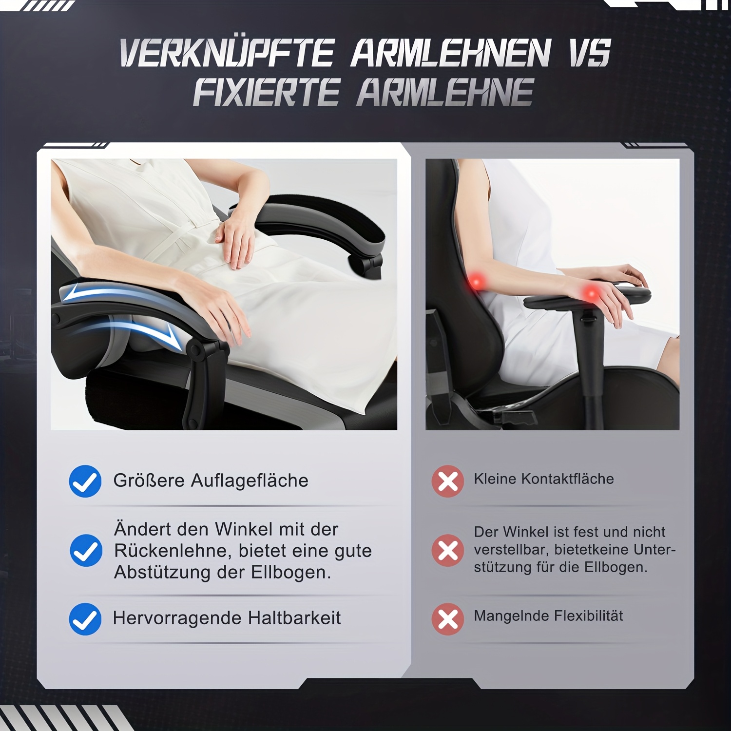 Gronfont Gaming Chair with Footrest, Rocking Function Up to 155°, Ergonomic Gaming Chair with Adjustable Lumbar Cushion, Headrest, Height-Adjustable And Swivel, 360° Gaming Chair, Gaming Chair 150kg, Black, Gray, White, Perfect Christmas Gift