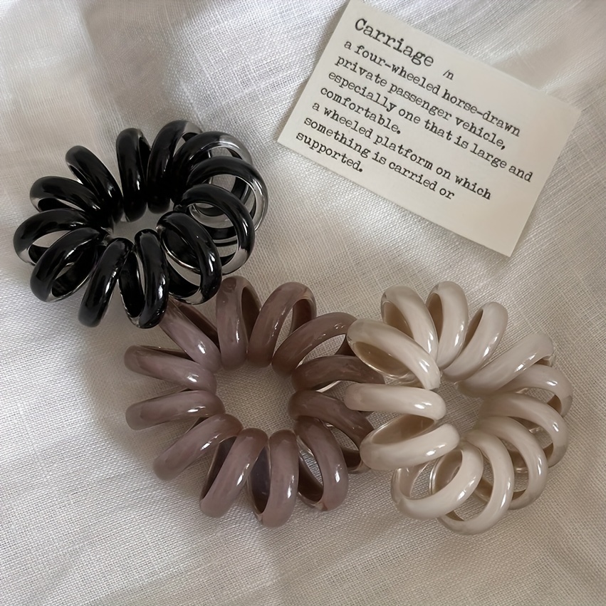 TEMU 3pcs High-elastic Telephone Wire Hair Ties For, Suitable For High Ponytails, Spring And Summer Styles, Durable Hair Bands For Autumn And Winter