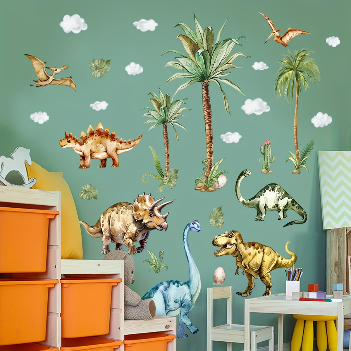 Toddler Boy Bedroom Decor Mfault Boho Dinosaur Wall Decals Stickers, Bohemian Dino Hawaii Nursery Decorations Baby Boys Girls Bedroom Playroom Art, Neutral Toddlers Kids Room Decor Gifts Dinosaur Decor