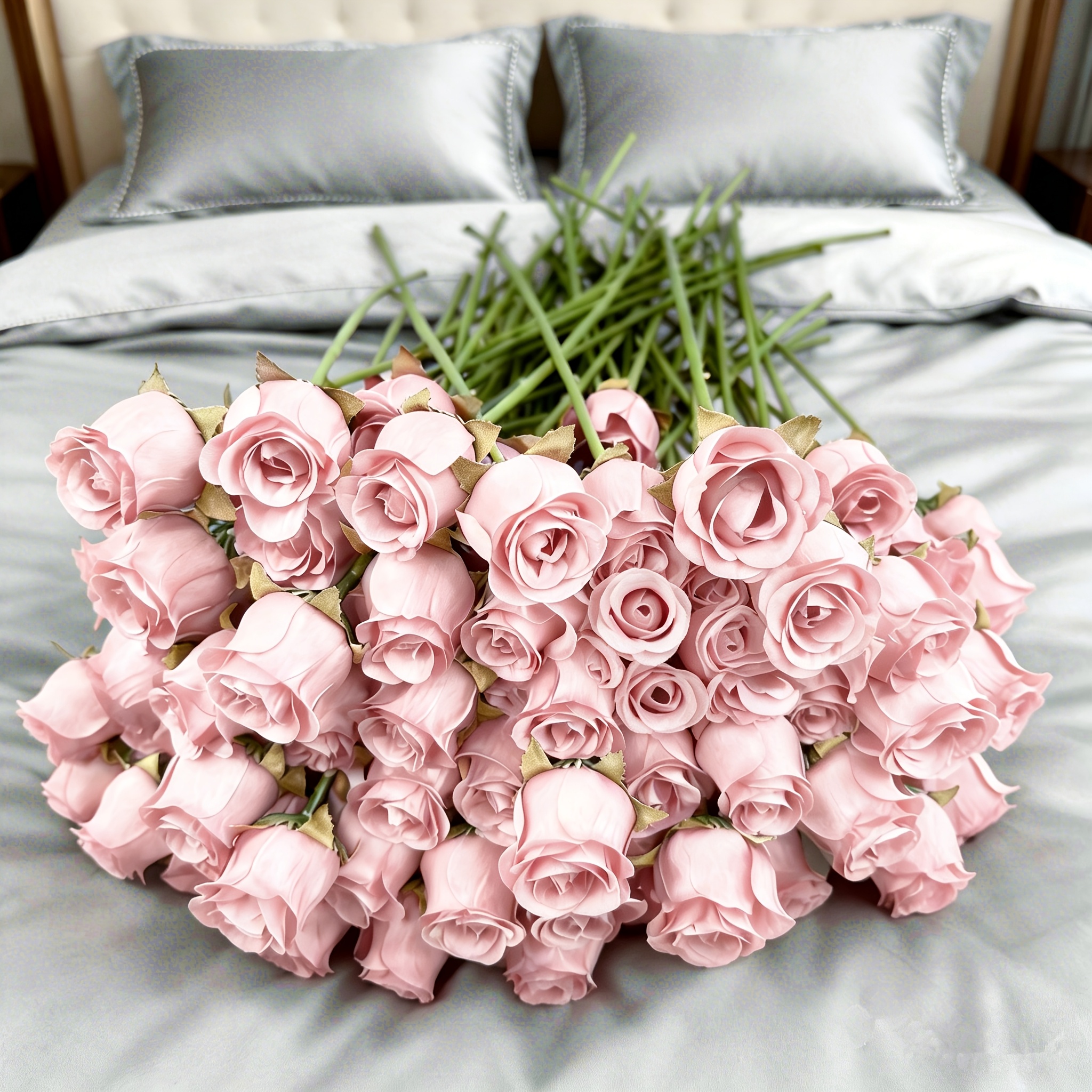 TEMU Pink Artificial Rose Bouquet Made Of Realistic Silk Material, Suitable For Handmade Flower Arrangements, Ideal For Weddings, , Room And Home