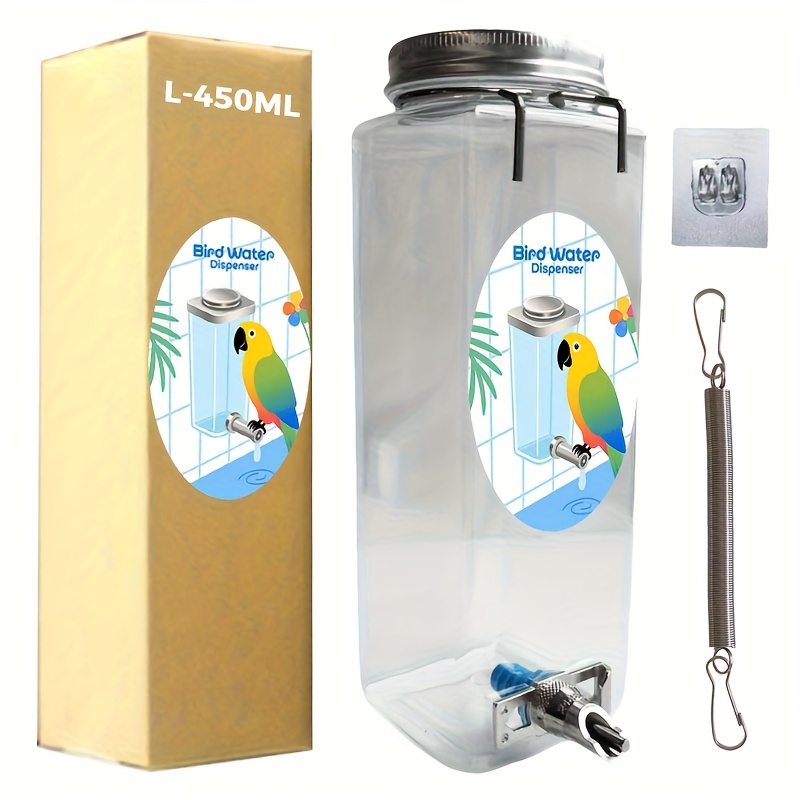 Image of Automatic Bird Water Dispenser (300ml/450ml) - Pin Valve Spout (anti-leak) | Stainless Steel Nozzle | No , Water Fresh | For Budgie, Cockatiel | Cage/travel Use