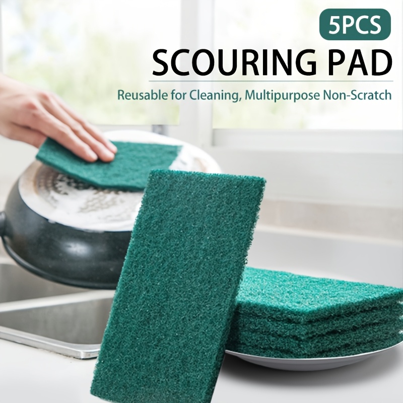 5pcs green scouring pads non scratch dish scrubber for kitchen pots pans metal grill 5 9x3 9 inch multipurpose cleaning pads for household use   stain removal kitchen scrubbing versatile cleaning polyurethane scouring pads scrubbing pad
