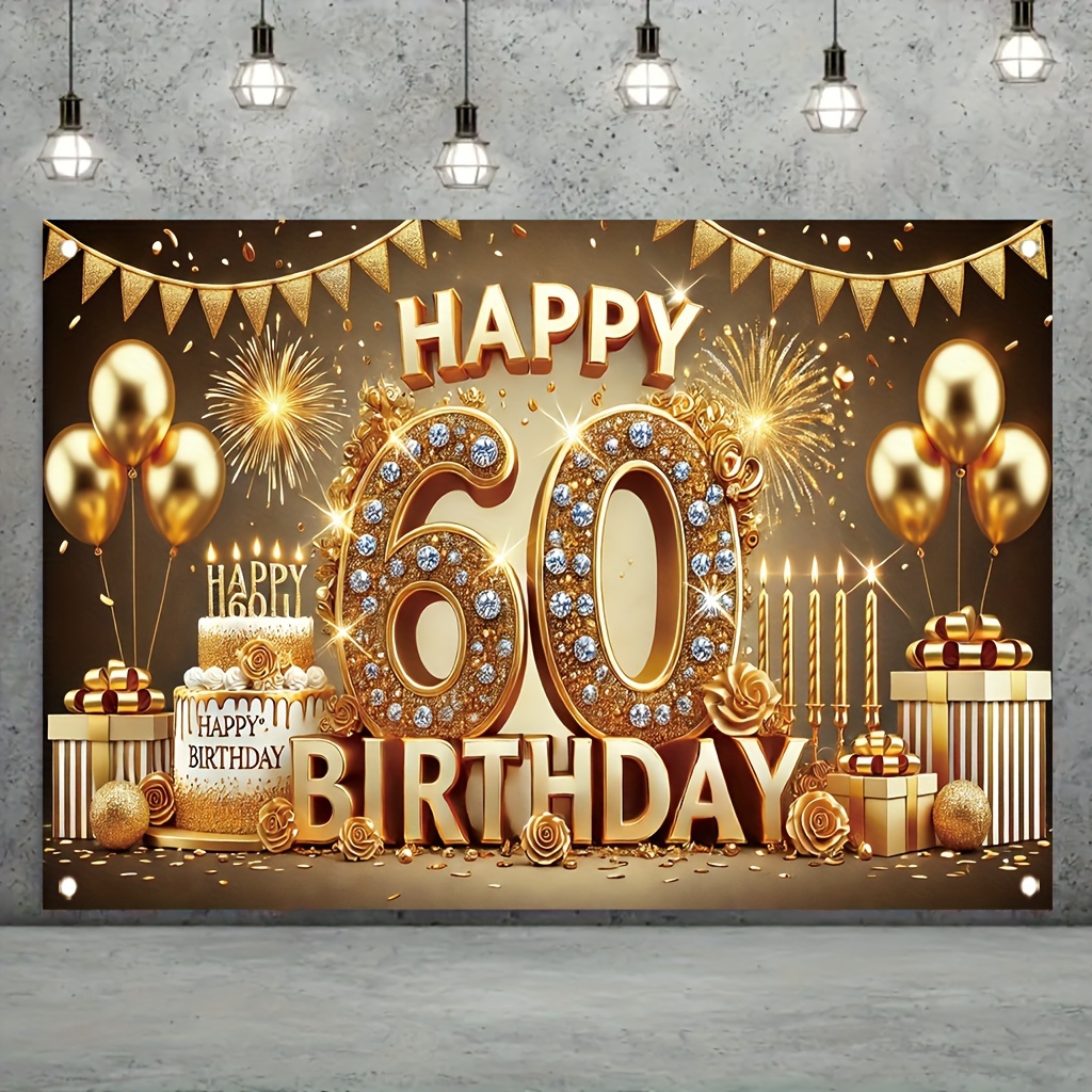 

60th Birthday Celebration Banner - 5.9 X 3.6ft, Polyester, No Power Needed - Home & Garden Parties, For Photo Backdrops