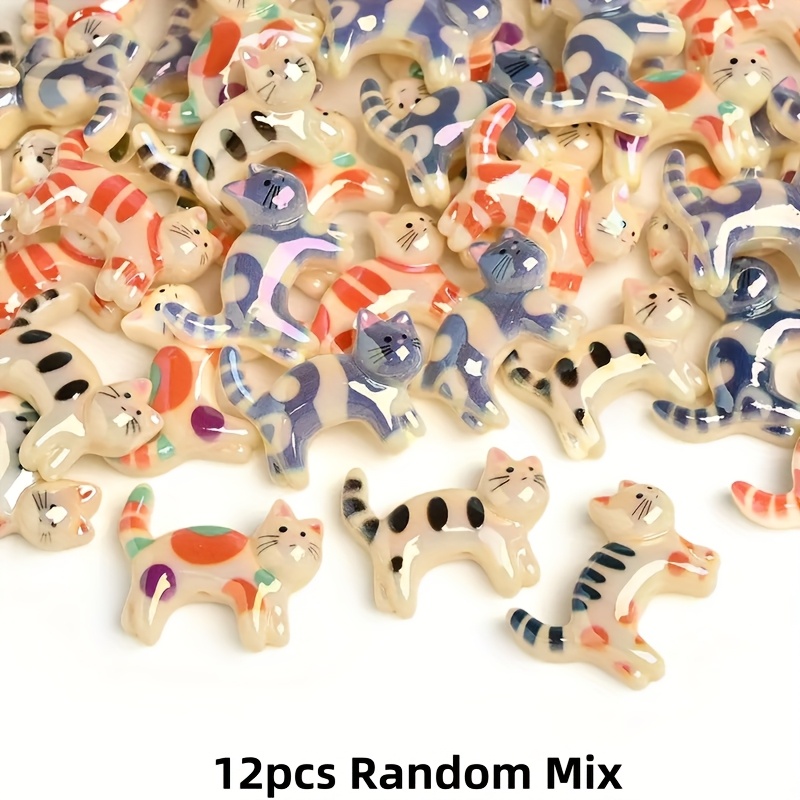 TEMU 12pcs Random Mix New High-quality Fashion Large Cat-shaped Acrylic Straight Hole Beads With Eyes And Tabby/tuxedo Patterns - 23x29mm Jewelry