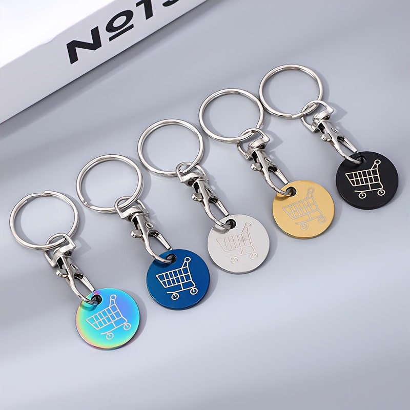 

5-pack Round Shopping Cart Coin Keychains, Floating Design With Snap Hook, Convenience Store Trolley Token Key Rings, Assorted Colors