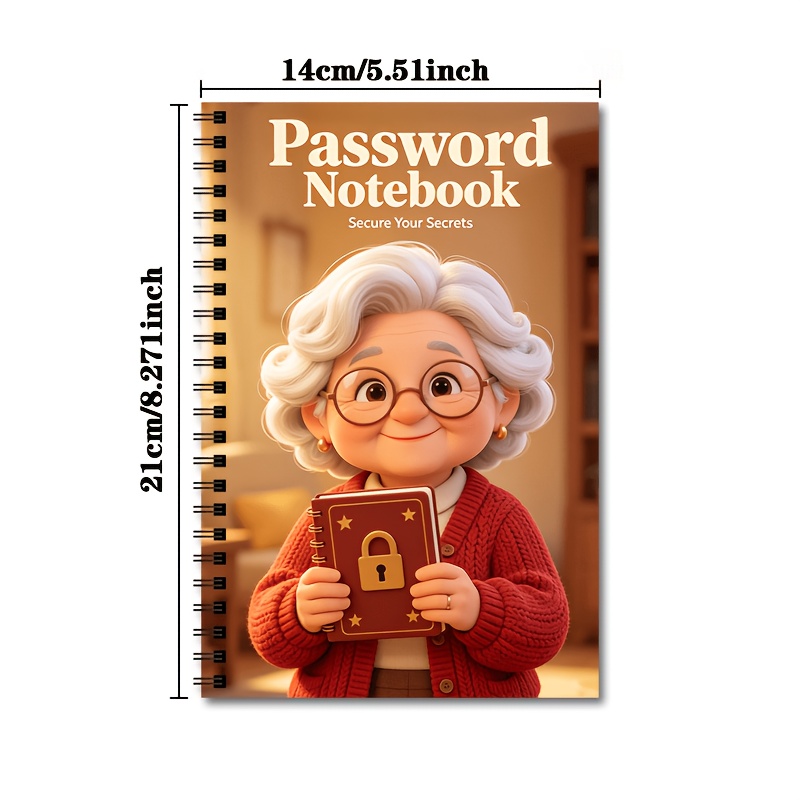 TEMU Carnet à spirale 1 pièce à motif vieille dame de dessin animé amusante, livre de de de passe pour enregistrer les informations de connexion aux