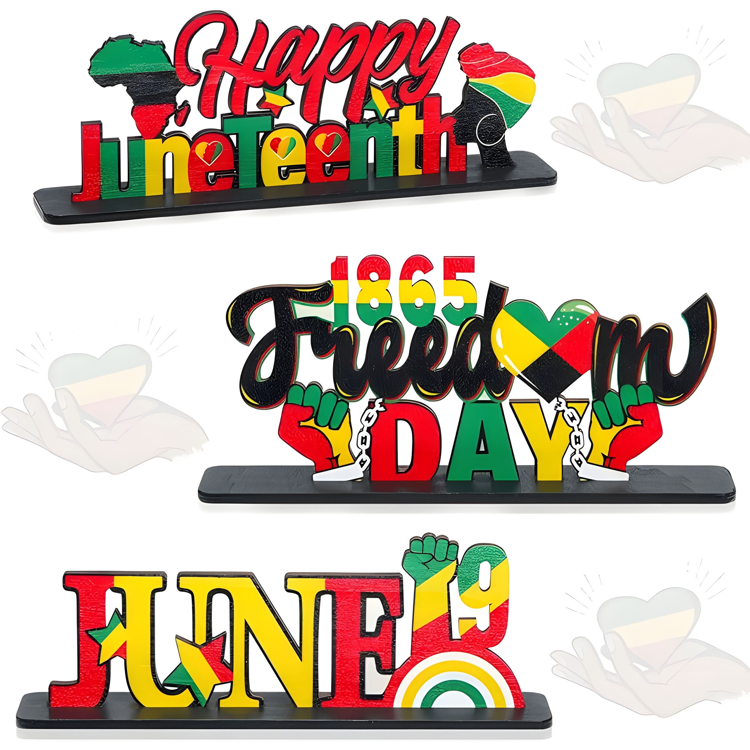 TEMU 3 Happy Juneteenth Decorations, Day Wooden Center Sign, African American Day 19, 1865 Table Sign, Holiday Party Celebration Supplies Interior Decoration