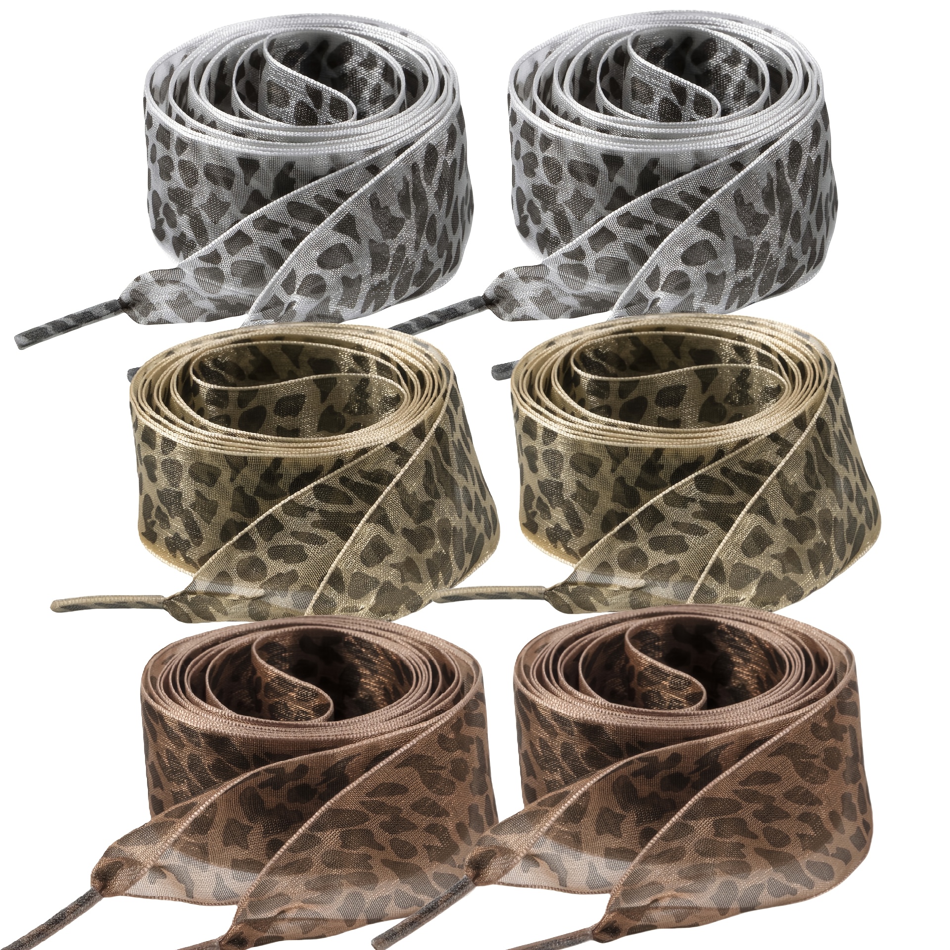 TEMU 3 Pairs, Leopard Polka Dot Ribbon, Shoelaces, Snow Gauze Laces, Decorative Leopard Print Belt.