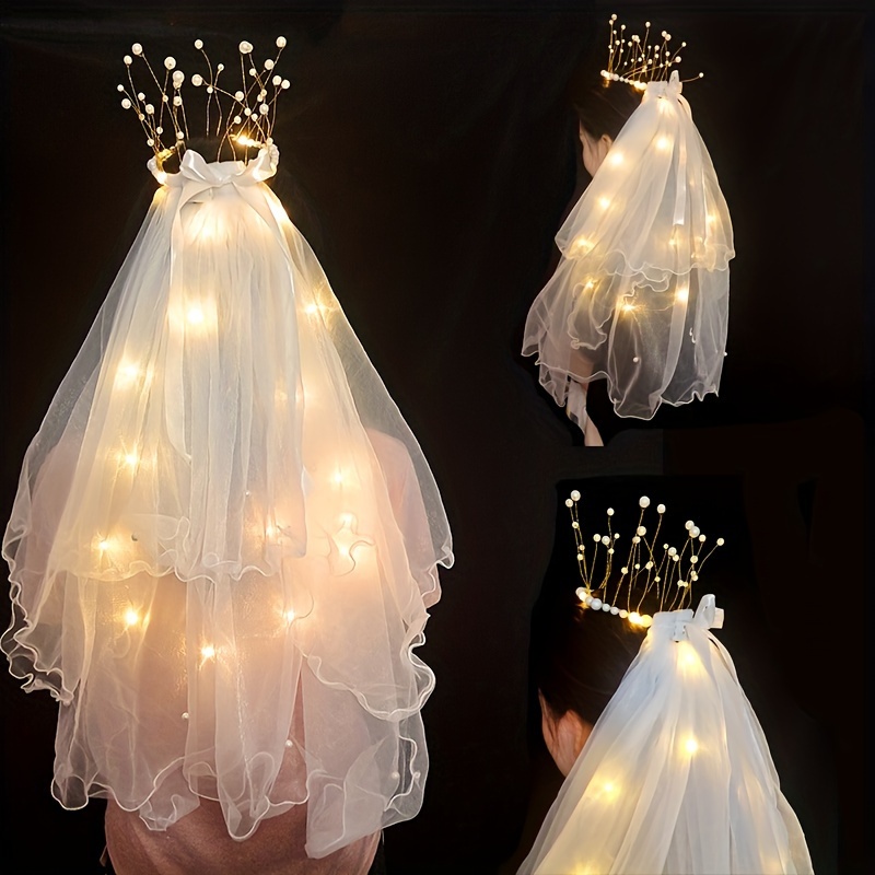 

1pc Luminous Veil Long Adult Colored White Light Double-layer Luminous Super Fairy Ribbon Bow With Light Veil Performance Role-playing Props