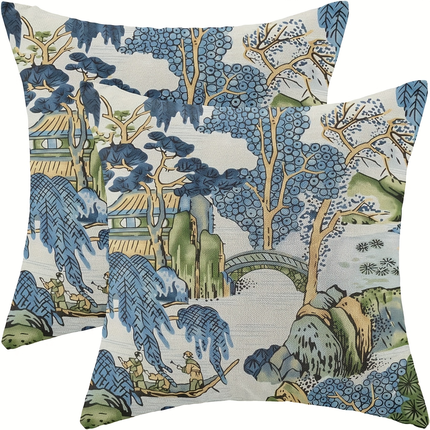 2pcs chinoiserie pillow covers set asian vintage blue Temu