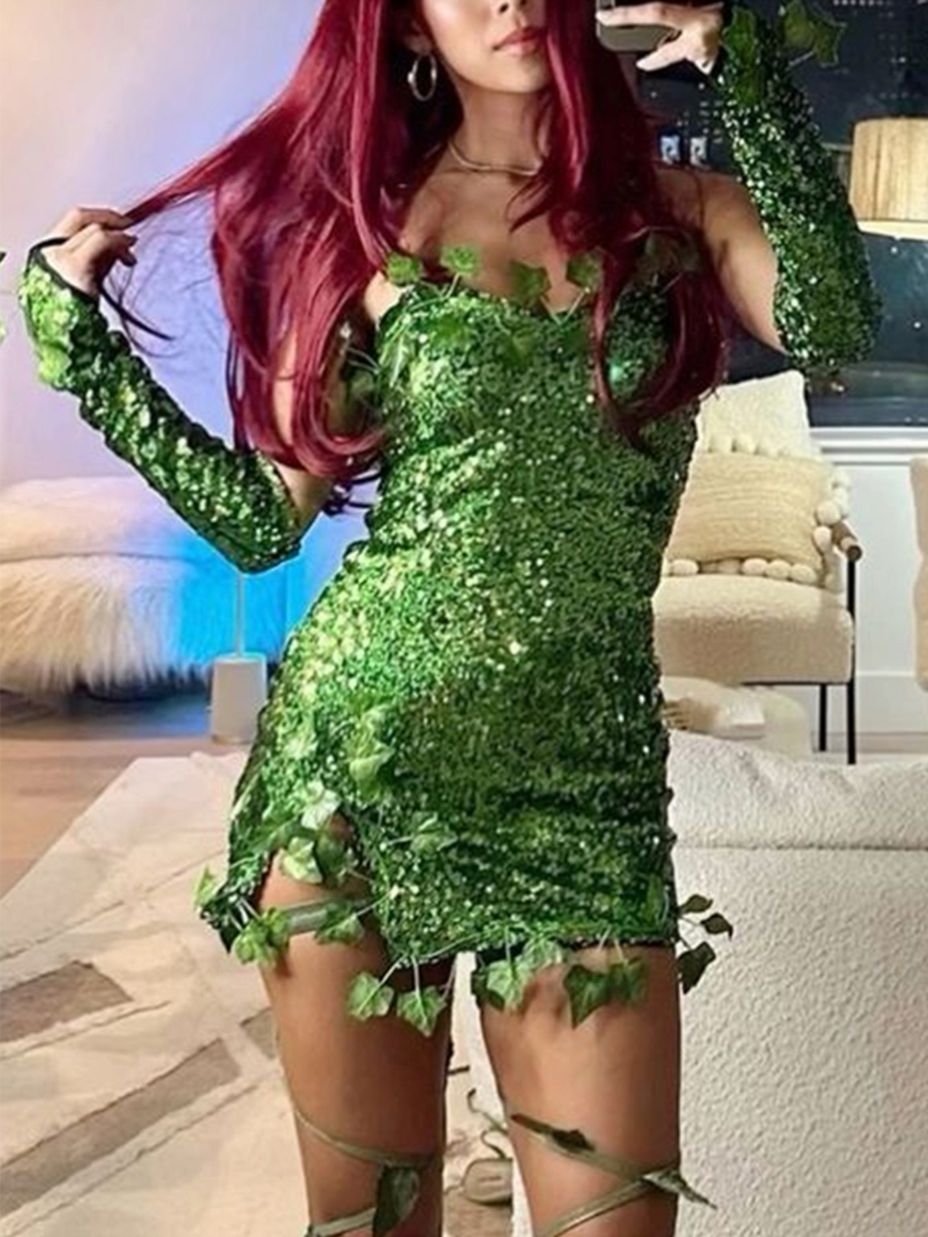 green emerald velvet dress Leaf Green Fairy Halloween Costume – Teetot & Co., Inc main image 1