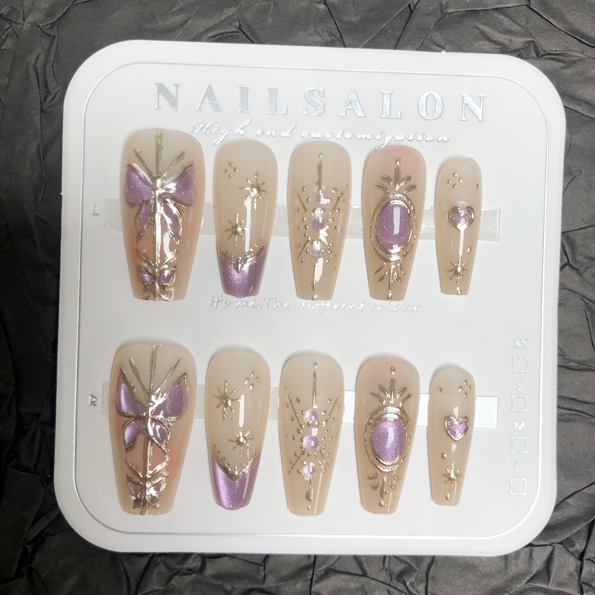 TEMU 60pcs, Of Sweet And Purple Powder, Cat Eye Wearing Armor, Long Style That Looks White, , Nail Art Patch