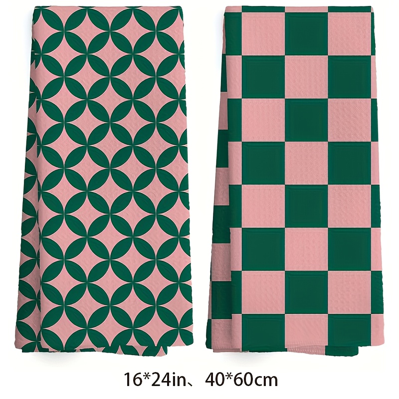 TEMU Cleaning Cloth 2pcs Kitchen Towel, Featuring A And Green Checkered Pattern, Vibrant Colors, Perfect As A Birthday Gift Or Housewarming Present