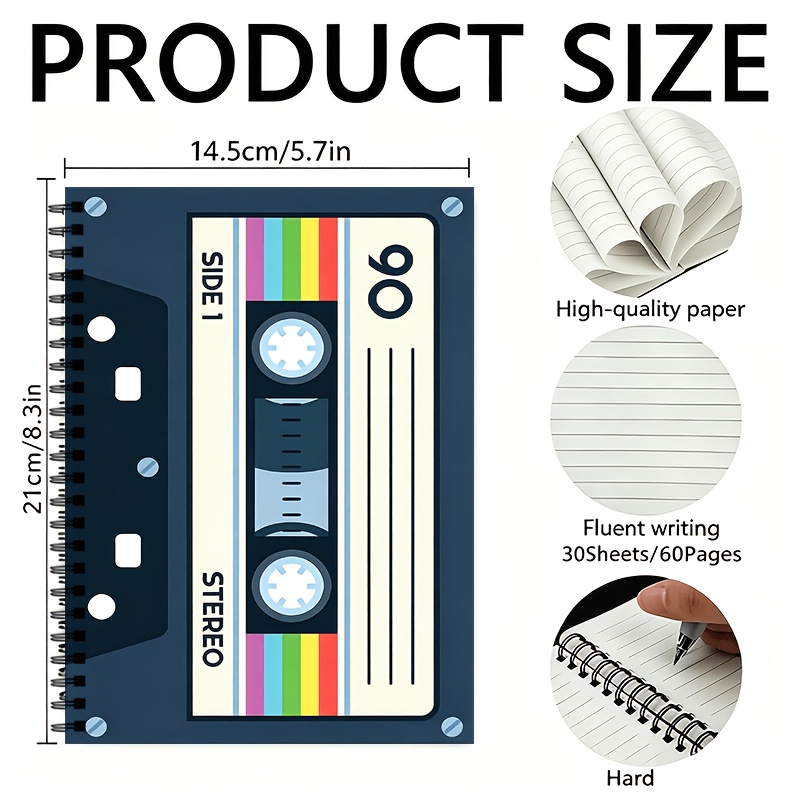 TEMU 1 Vintage Cassette-style Notebook Featuring (60 Pages) Of Lined Paper; Suitable For Home Or Office Use, And Makes A Perfect Gift For , , And