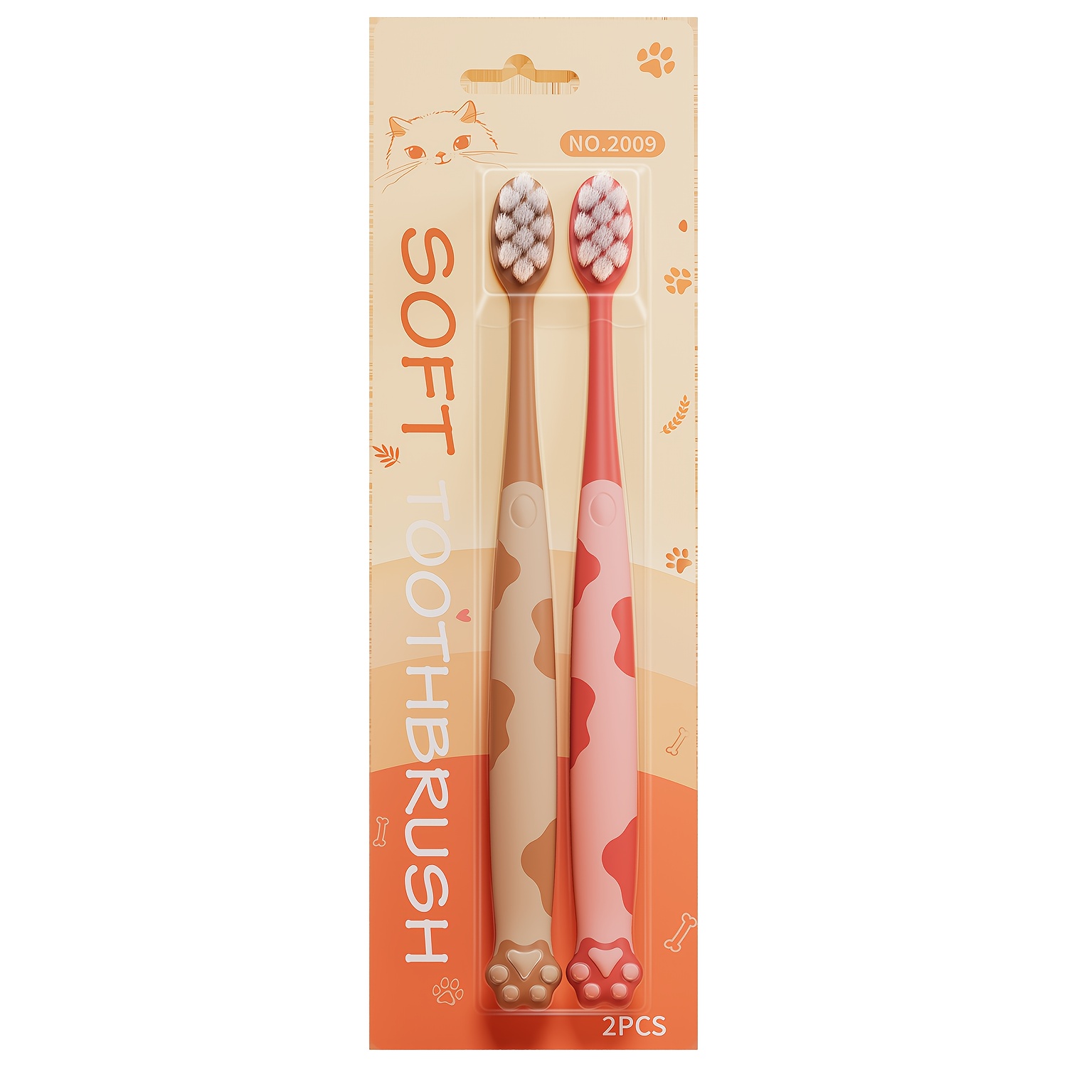 Image of 2-pack Cute Cat Paw Soft Toothbrush-gentle Gum Care, Leopard Print Design! Portable Travel Toothbrush, Perfect For Adults, Couples And Families