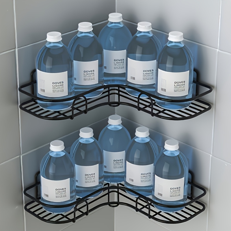 Rust-Resistant Corner Shower Rack - a Wall-Mounted Bathroom Organizer with Multiple Shelves for Shampoo, Conditioner, And Cosmetics, Featuring a Space-Saving Design And a Durable Black End, Suitable for Modern Bathrooms