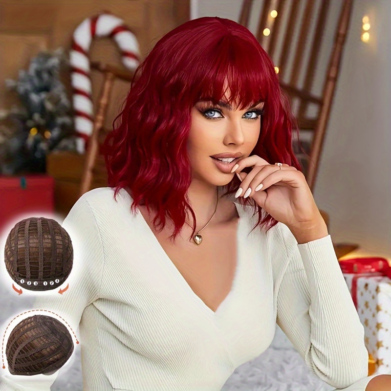 Curly Bob Wig Red Curly Wig With Bangs Short Wine Red Curly Wig