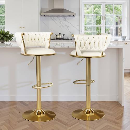 2pcs modern swivel woven stools stool 360 swivel adjustable height bar stool with backs golden metal tall bar stools counter height for kitchen island for christmas festival new years gift