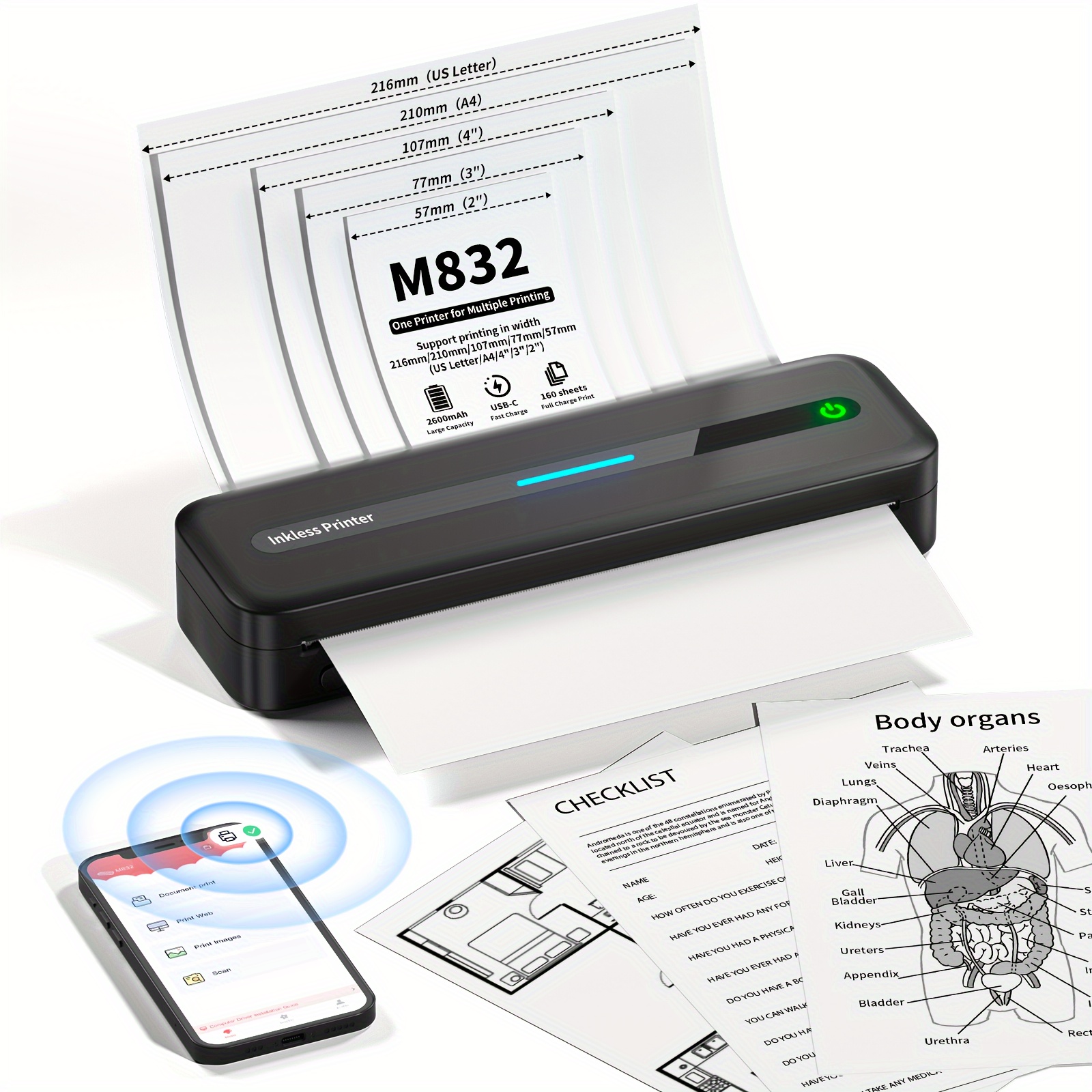 Printer For Despatch Notes 3d Printer Bewinner BT A4 Thermal Printer – Portable, Inkless ...
