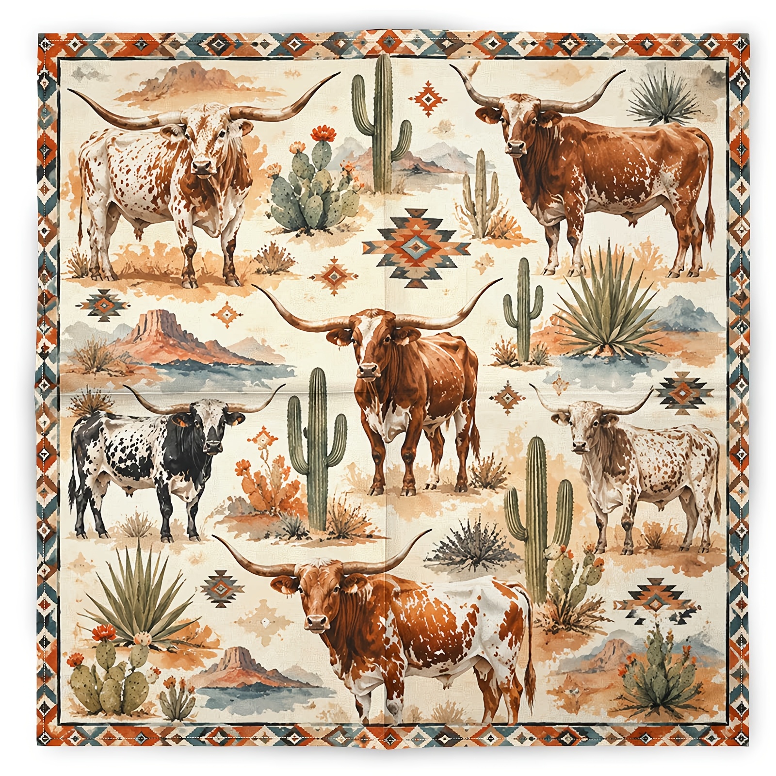 TEMU Foulard style western à tête de longhorn - Bandana vintage adapté pour Noël/Thanksgiving, serviette de visage sportive et cache-col, accessoire