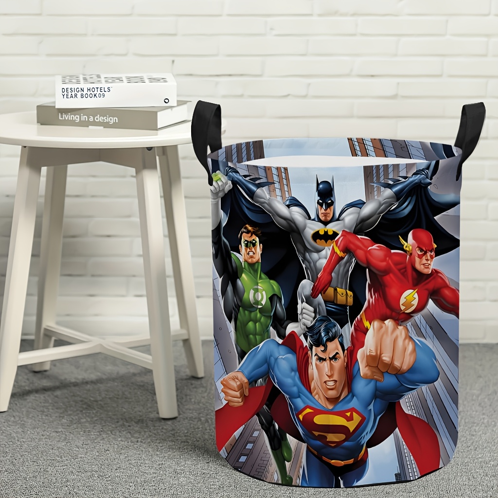 TEMU 1pc Warneb Superhero Cartoon Cute Laundry Basket - Collapsible Storage For Clothes, & Home Organization Includes Handles, Ideal For Bathroom Or