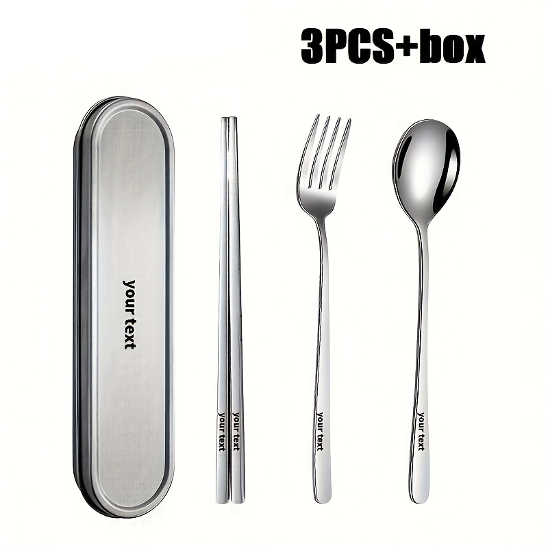 personalized customization 2 3 4pcs set of silvery 304 material portable tableware salad   spoon chopsticks and stainless steel box suitable for outdoor picnics home kitchens and durable tableware outdoor travel tableware Product details 3