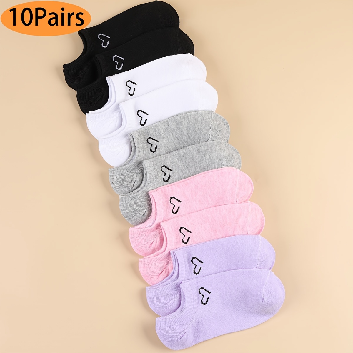 TEMU 5/10 Pairs Cute Solid Color Boat Socks, Comfortable Easy Couple Invisible Short Socks