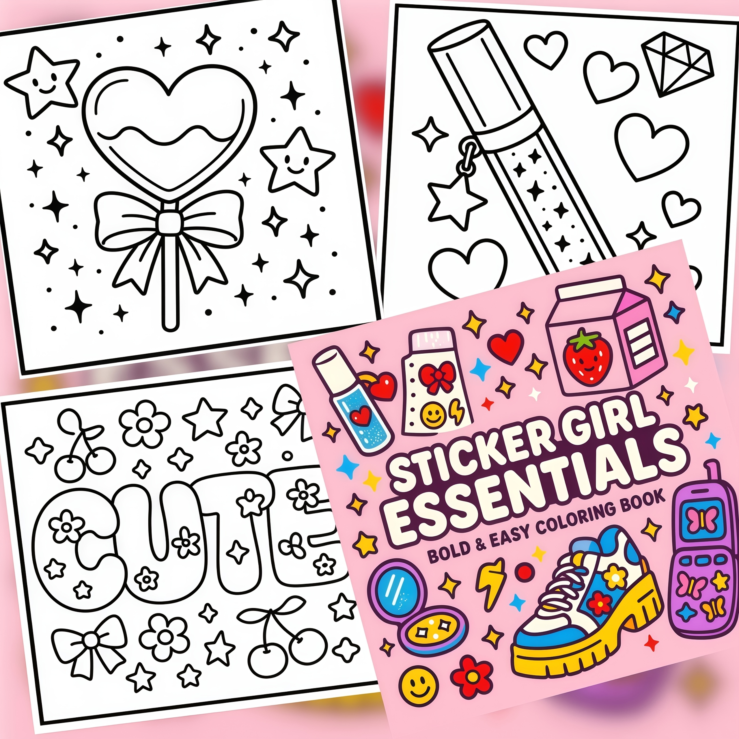 TEMU 1pc 24-page Cute Sticker Coloring Book, Measuring 200mm×200mm, Featuring 24 Pages Of Fun And Adorable Patterns That Include All The Girl's