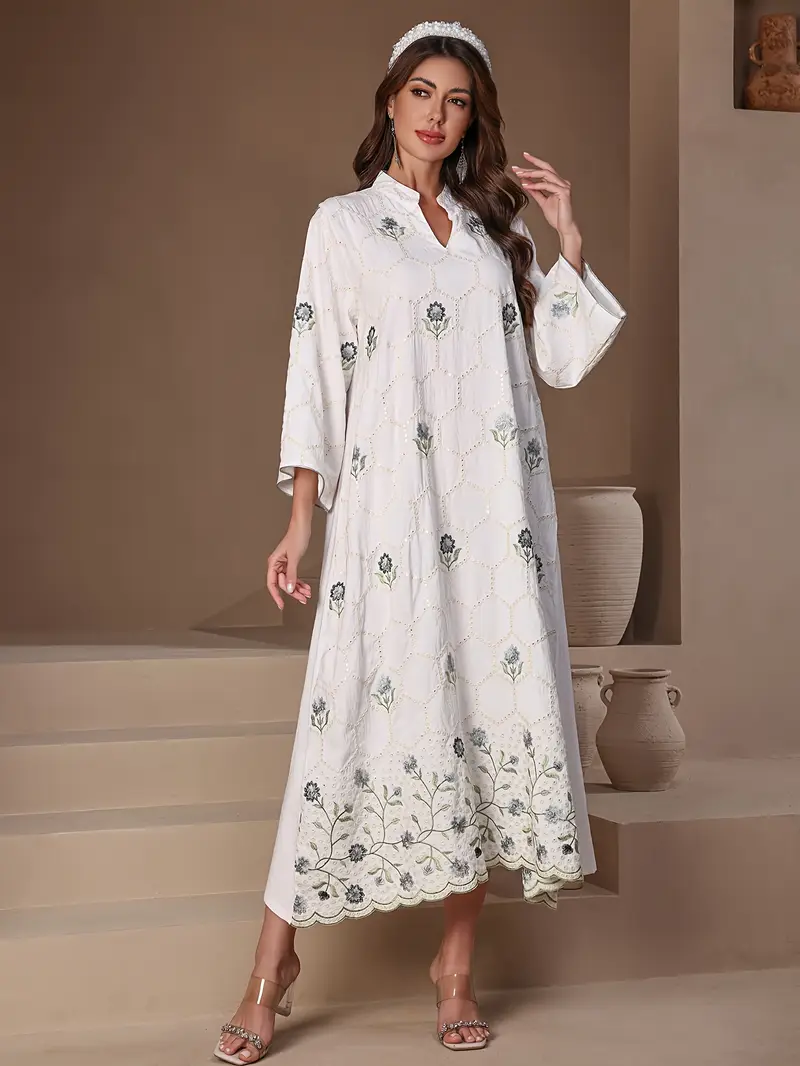 cream lace 3 4 sleeve dress Women Lace 3/4 Sleeve Round Neck Midi Dress