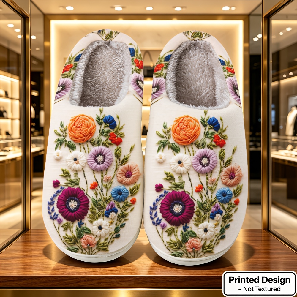 TEMU [printed Design â Not Textured] Embroidery-style Pattern Casual Versatile Slippers, Unisex Indoor/outdoor Home Slippers, Elegant Fashionable
