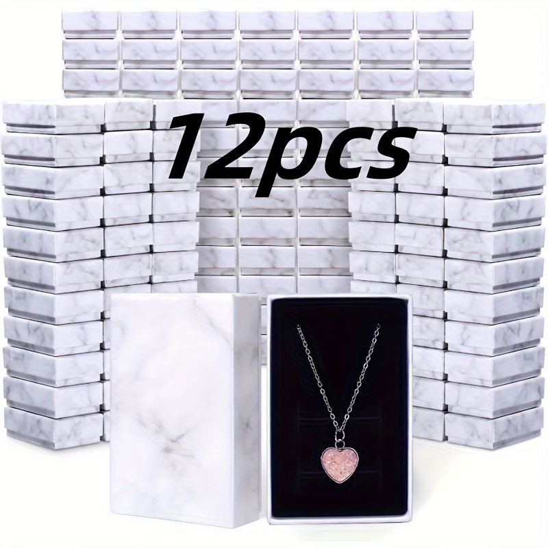 Image of Gift For Her/him Jewelry Box, 12/24pcs Cardboard, Marble White And Black, Jewelry Storage For Bracelets, Necklace, Earring, Ring, Anniversaries, Wedding, Portable