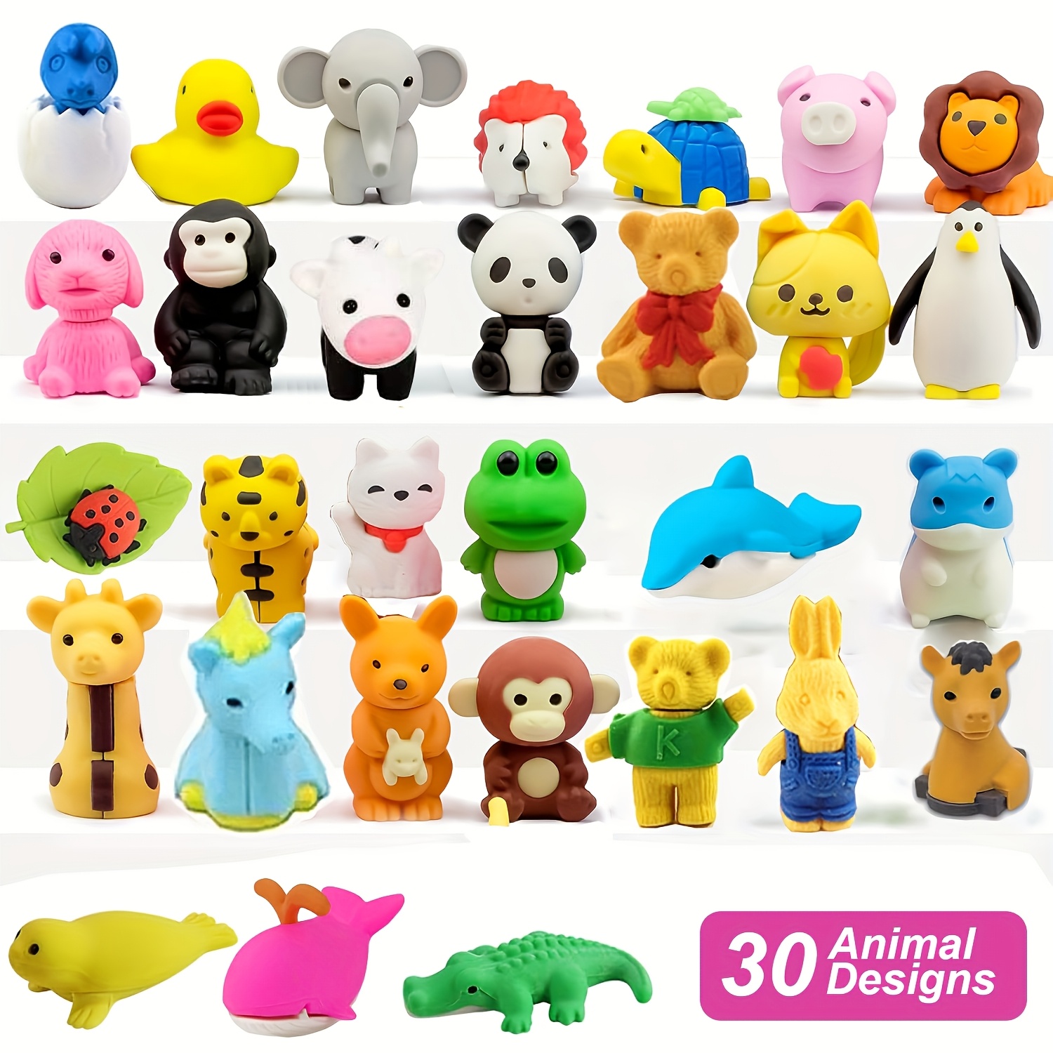 3D Children's Animal Eraser Set, 30pcs