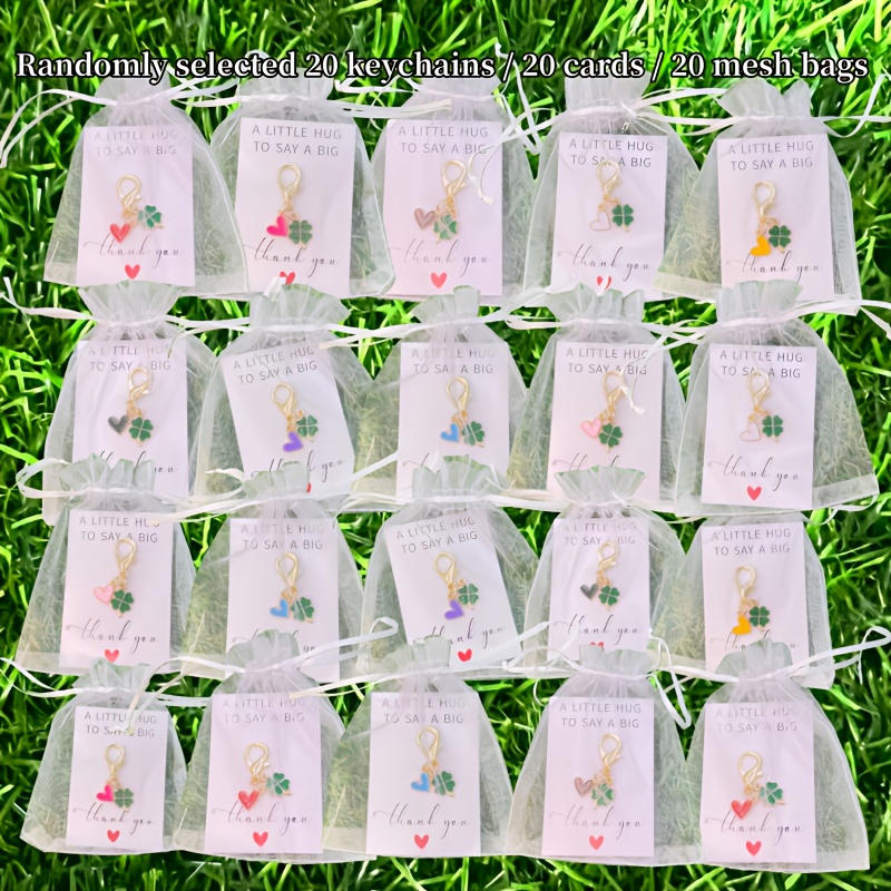 TEMU 60pcs Random Color Keychain Set - Golden Teardrop Multicolor Heart Clover Pendant Decorative Earphone Accessories, Business Gift Pack With 20