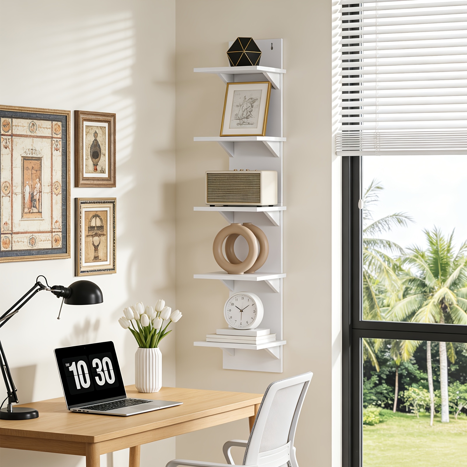 TEMU Wall-mounted Shelf, Triangular Support For Sturdy Load-bearing, Thickened Boards, Upgraded 5-tier, Simple , Living Room And Study Wall Display