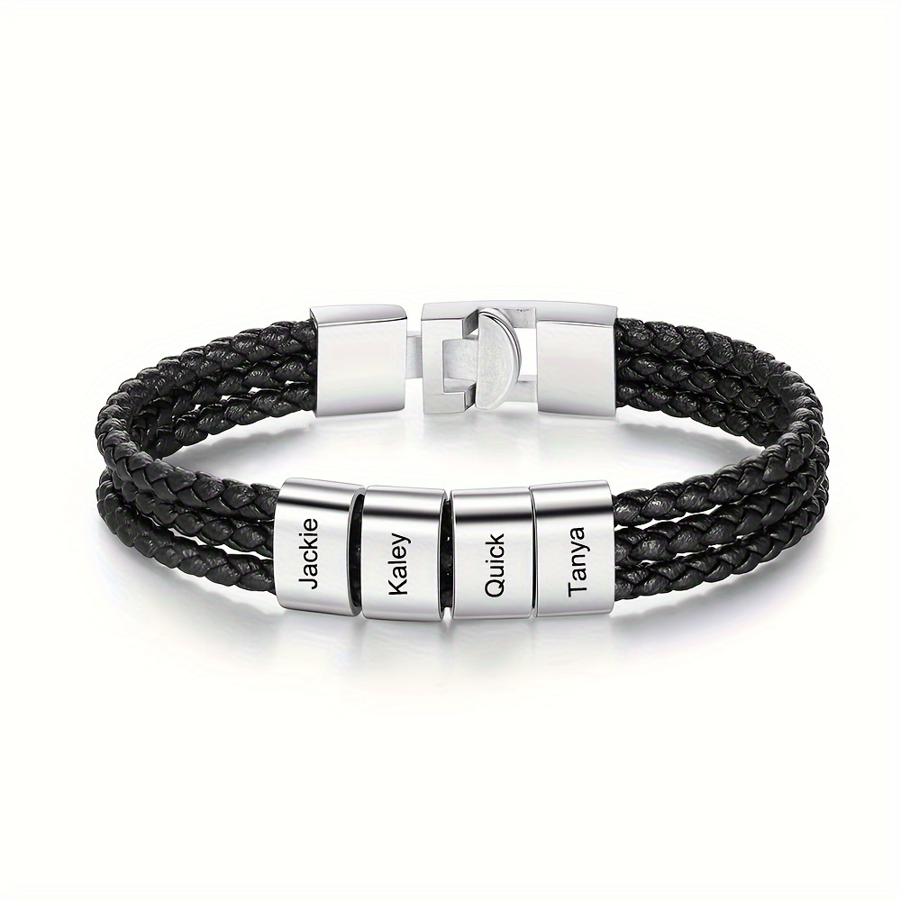 

Customizable Pu Bracelet Steel And - Personalized Engraving