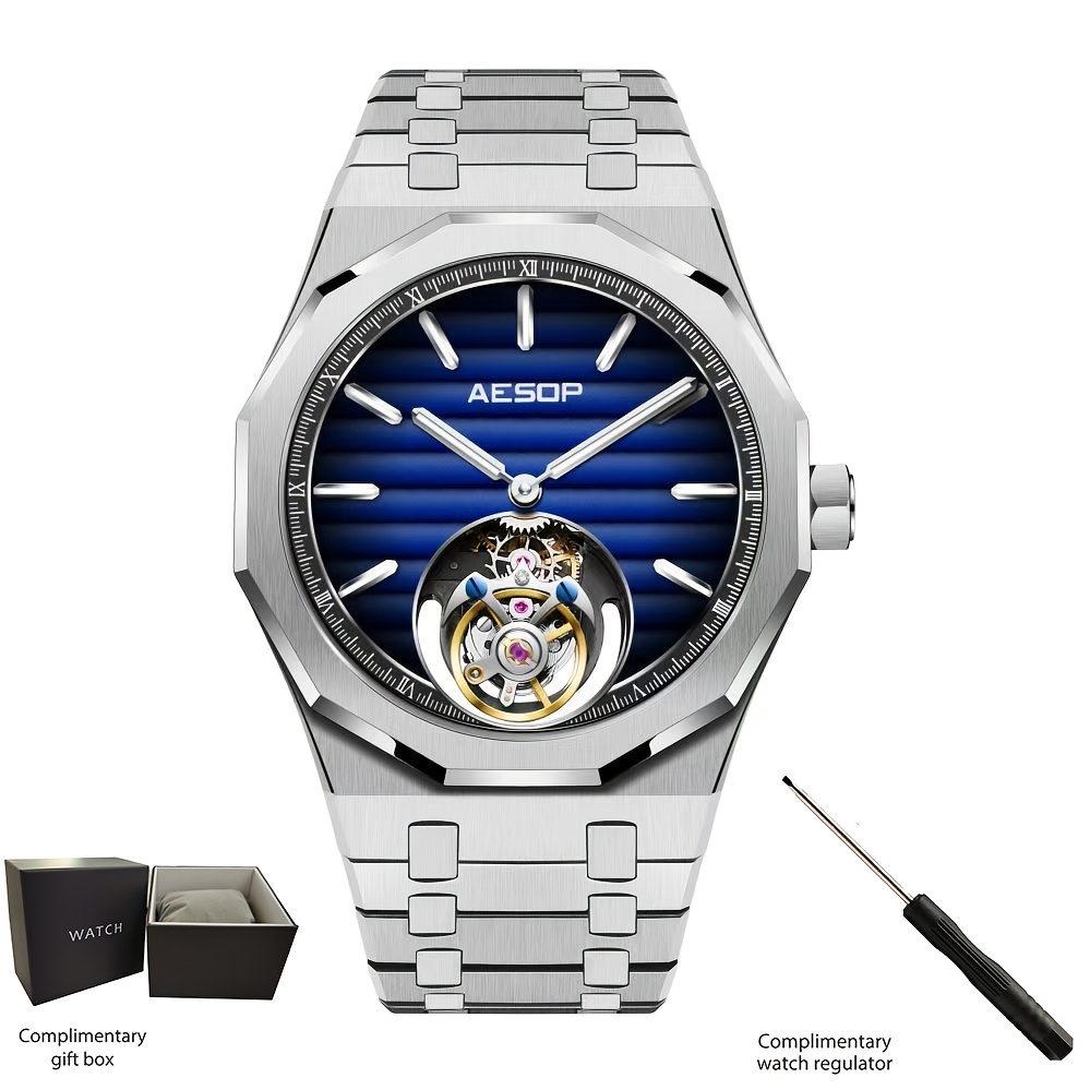 Image of [aesop] New Model Flying Tourbillon Men's Mechanical Watch, Hand-wound Synthetic Sapphire With Gradient Dial, Ideal For Holiday Gifts